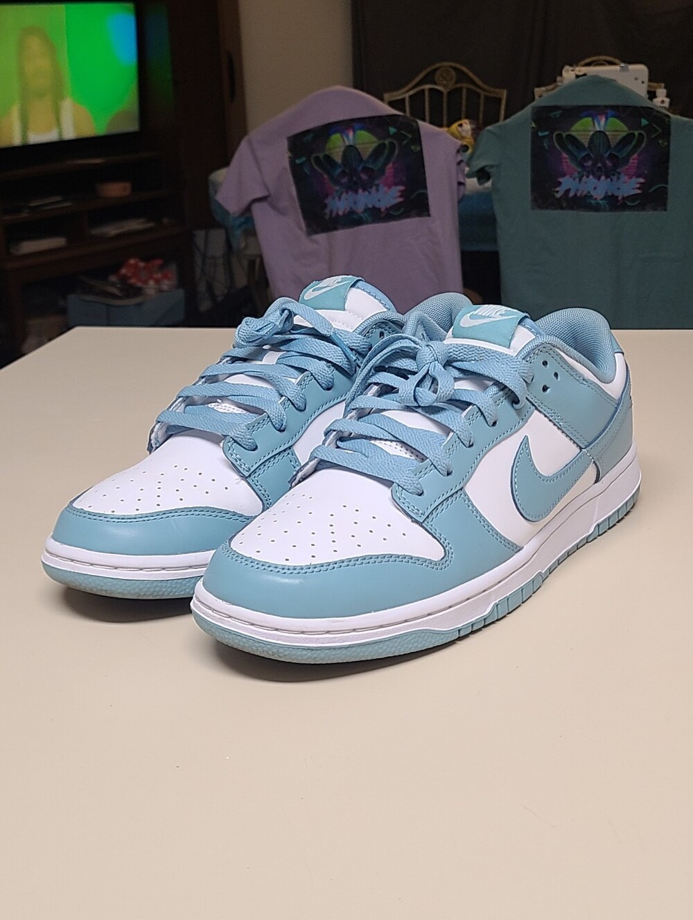 Nike Dunk Low Denim Turquoise leather low top skateboard sneakers size 10